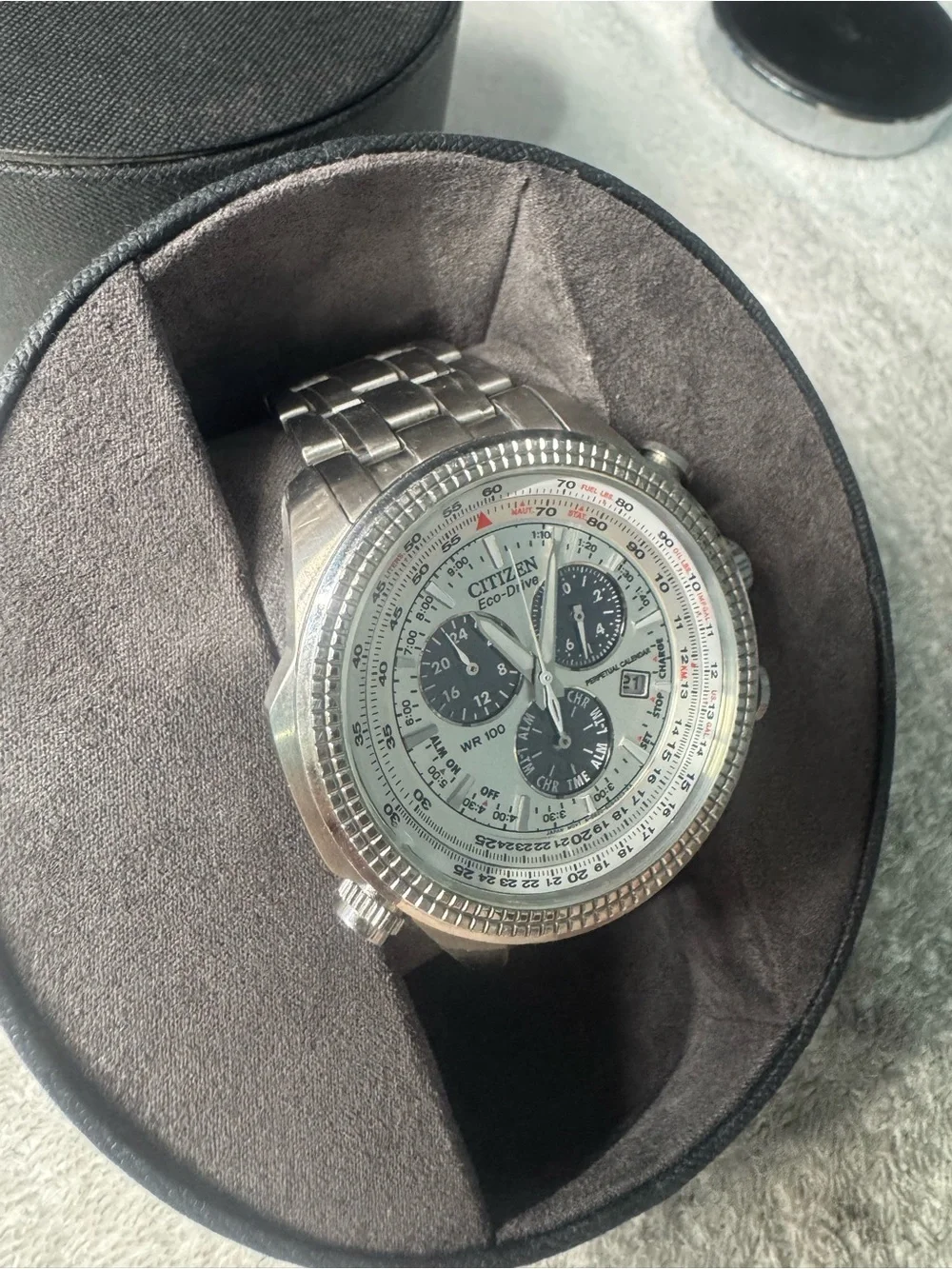#212 Citizen Silver and Black Eco-Drive Chronograph Men’s Watch